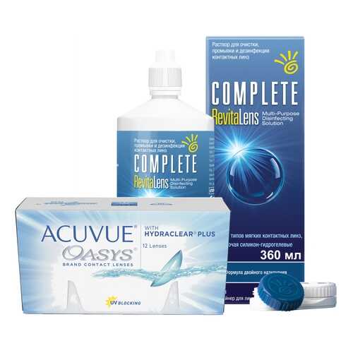 Контактные линзы Acuvue Oasys 12 линз R 8.4 -1.50 + Раствор Complete RevitaLens 360 мл в Ригла