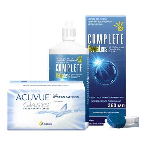 Контактные линзы Acuvue Oasys 24 линзы R 8.4 -0.50 + Раствор Complete RevitaLens 360 мл в Ригла