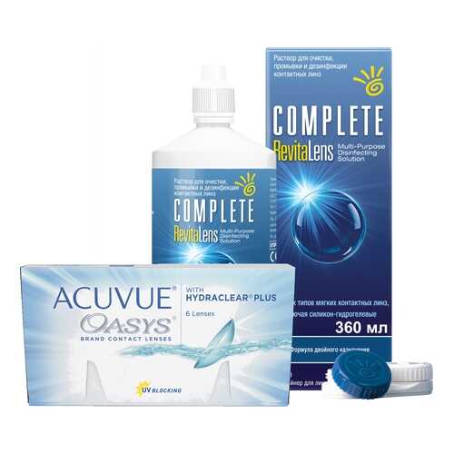 Контактные линзы Acuvue Oasys 6 линз R 8.4 -1.50 + Раствор Complete RevitaLens 360 мл в Ригла