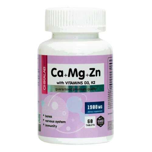 Кальций-магний-цинк Chikalab BOMBBAR Calcium Zinc Magnesium + D3 K2 таблетки 60 шт. в Ригла